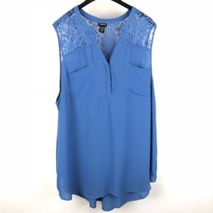 Torrid Lace Inset Blouse Dutch Blue Pocket 4X